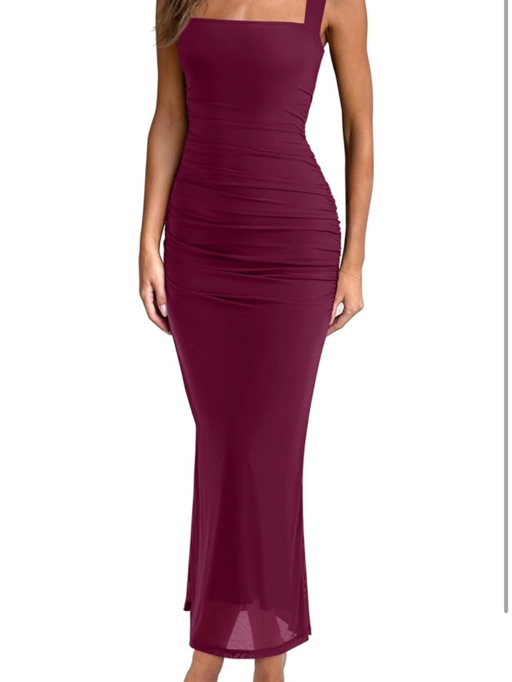 Amazon Burgundy Square-Neck Ruched Maxi Dress